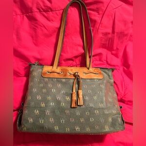 Dooney & Bourke black multi Monogram Tote with Tan Trim